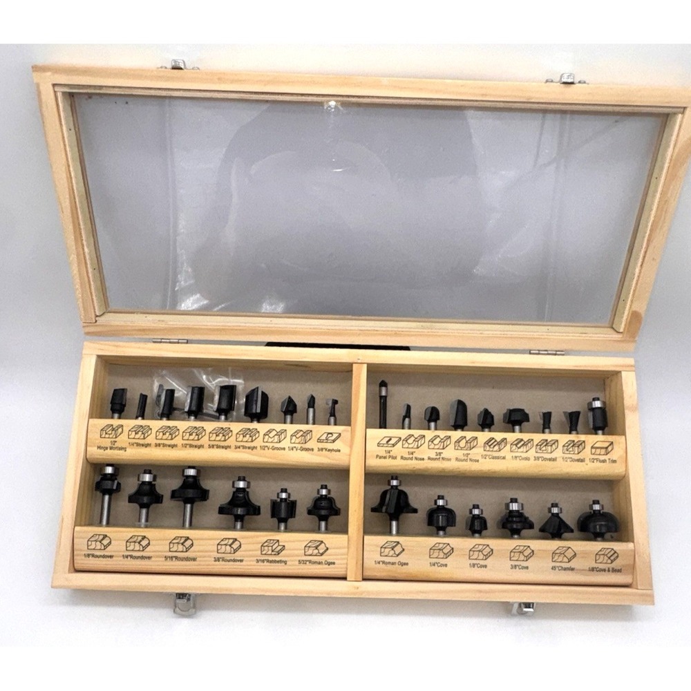 30 Irwin Marples 1/4"‎ Carbide Router Bit Set w/Wooden Case 1901049 NEW